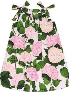 Oscar de la Renta Pink and Green Hydrangea Tie-Shoulder Dress